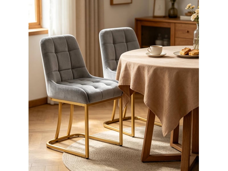  Lot de 2 chaises de salle à manger 52.5x42.5x84cm, cadre métallique, teinte gris foncé, ergonomiques  - Conforama E