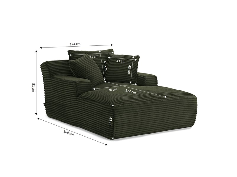  Canapé droit profond fixe et compressé kenedy 1 place velours côtelé vert  - Conforama C