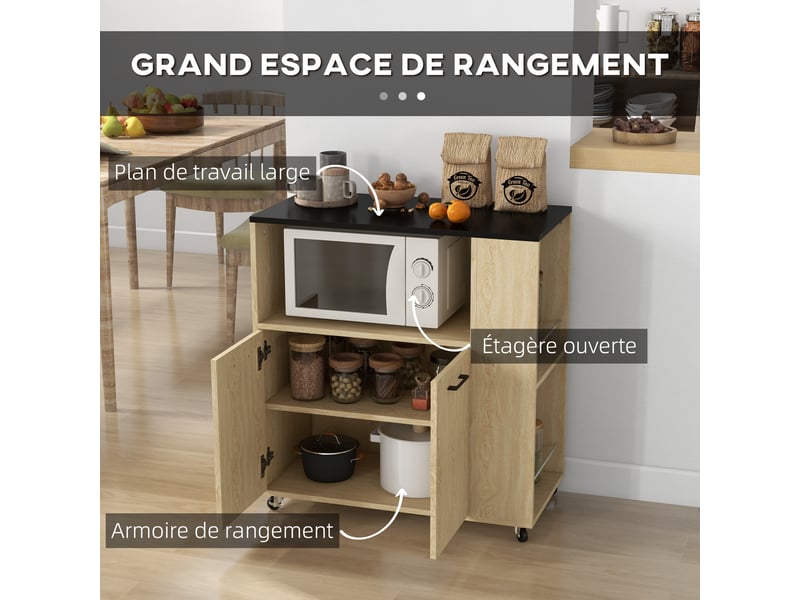  Desserte de cuisine à roulettes avec placard et étagères 75 x 40 x 80,5 cm  - Conforama D