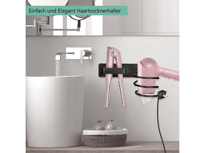  Support mural en aluminium pour sèche-cheveux (noir), avec range-câbles intégré pour ranger sèche-cheveux, lisseurs, brosses à cheveux et autres acce  - Conforama C