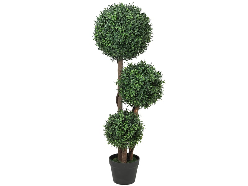  Boule de buis artificiel, plante artificielle en trois sphères, plante artificielle avec tronc en bois en pot, 30 x 30 x 100 cm, verte  - Conforama B