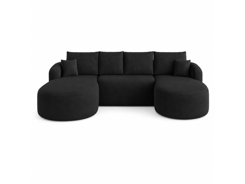  Canapé d’angle modulaire en u 5 places en tissu chenille noir, mousse compressée, sans montage Y168-L-CHAISE-2SEATER-1O-BLACK - Conforama A