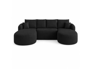Canapé d’angle modulaire en u 5 places en tissu chenille noir, mousse compressée, sans montage