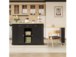 Desserte de cuisine avec table extensible, 2 portes, 2 tiroirs et prises intégrées, pour cuisine, 138 × 55 × 93 cm