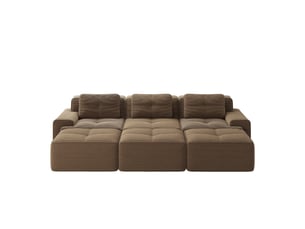 Canapé d'angle convertible 3 places avec 3 houssons, canapé modulable sans accoudoirs en tissu côtelé marron, design boneless pour salon