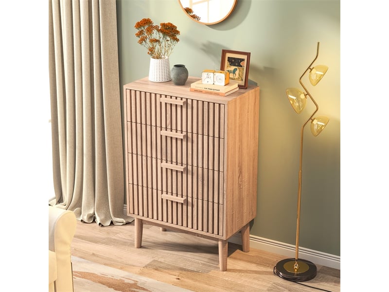 Commode 4 tiroirs 60 x 34 x 91 cm - meuble de rangement en bois avec façade rainurée - bois naturel - Conforama C