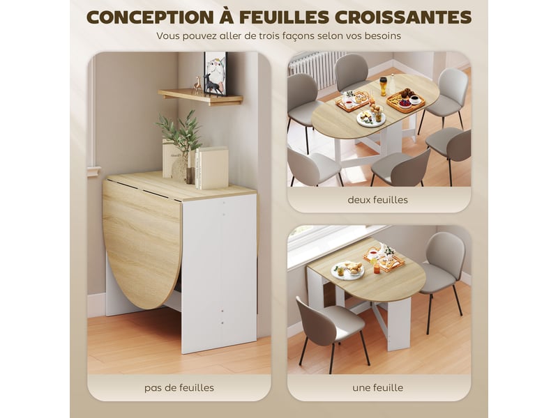  Table à manger pliante, table pliante cuisine ovale jusqu'à 6 personnes, pour petits espaces, salle à manger, bois naturel  - Conforama D