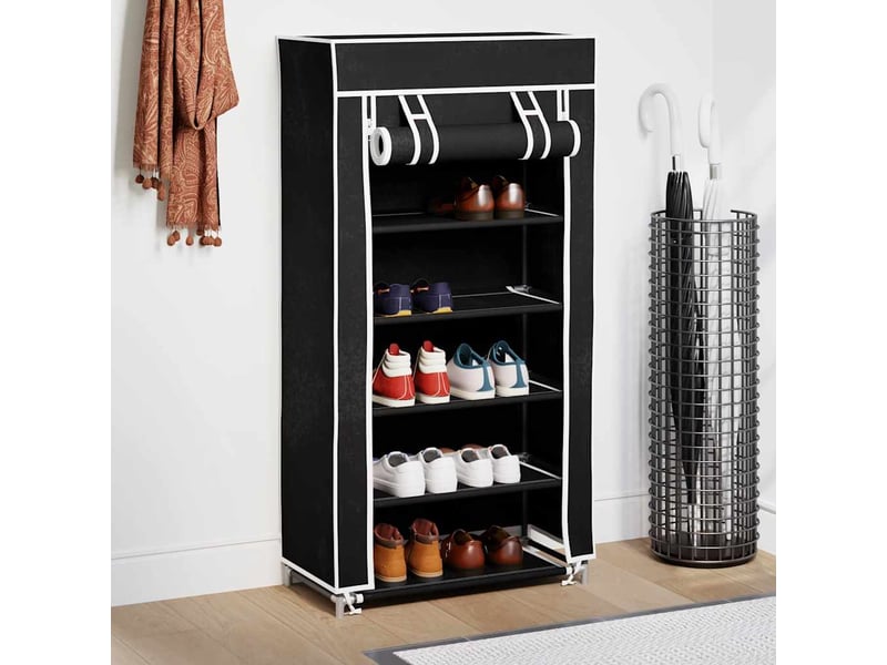  Meuble à chaussure | armoire à chaussures avec housse 58x28x106 cm tissu noir  - Conforama C