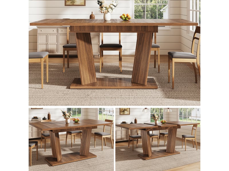  Table à manger extensible 120-160x80x76 cm table à manger rectangulaire 6 personnes en bois pour salon cuisine, marron foncé  - Conforama W