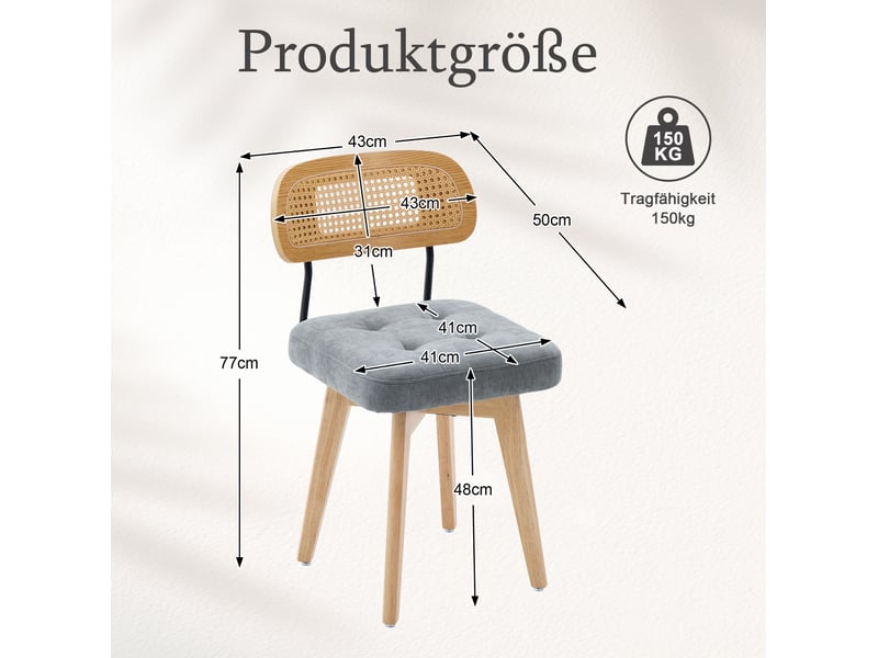  Lot de 2 chaises pivotantes 360° 43x50x77 cm – gris – dossier en rotin tressé, assise rembourrée en chenille  - Conforama C
