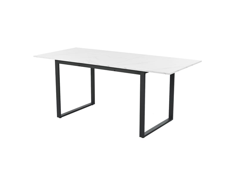 Table à manger rectangulaire extensible 140-180 x 80 cm, plateau mdf effet marbre blanc, piètement en métal, pieds réglables, design moderne - Conforama E