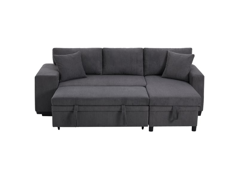Canapé d'angle convertible 3 places 231 x 131,5 x 84 cm, coffre de rangement, usb et usb-c, étagère latérale, velours côtelé gris OMNIGLINT TRADING LTD - Conforama E