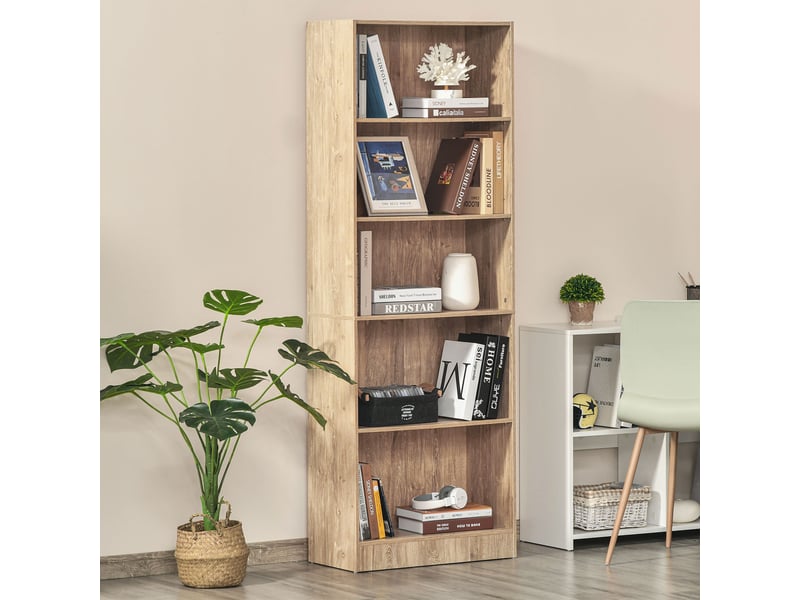  Bibliothèque, étagère de rangement à 5 niveaux avec étagères réglables, 63 x 29,2 x 176 cm, bois naturel  - Conforama D