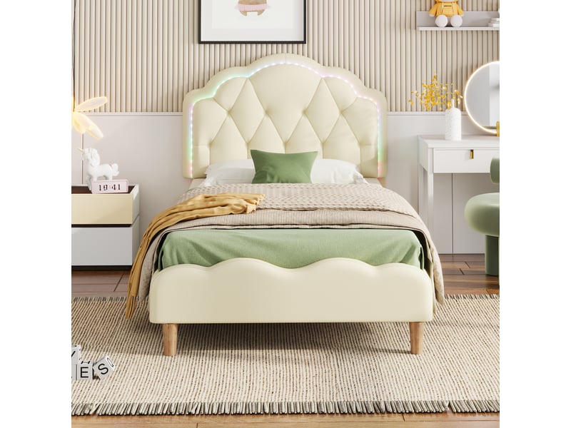  Lit simple rembourré 90x200 cm coloris blanc led pu lit enfant blanc - Conforama B