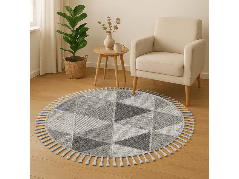Tapis rond à motifs triangles gris - bukle  - Conforama B