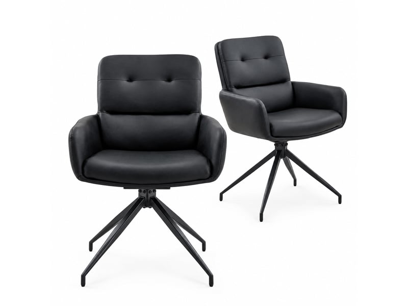  Lot de 2 chaises de salle à manger pivotantes à 360 degrés  - pieds en métal, revêtement pu - noir  - Conforama A