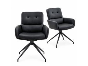 Lot de 2 chaises de salle à manger pivotantes à 360 degrés  - pieds en métal, revêtement pu - noir