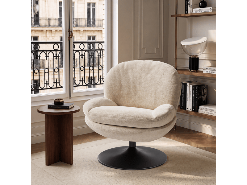  Fauteuil pivotant en velours bouclé beige aspen APF25VBB - Conforama B