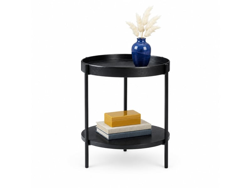  Table d'appoint ronde à 2 plateaux ø44 x h48 cm, bois, mdf et métal noir  - Conforama A
