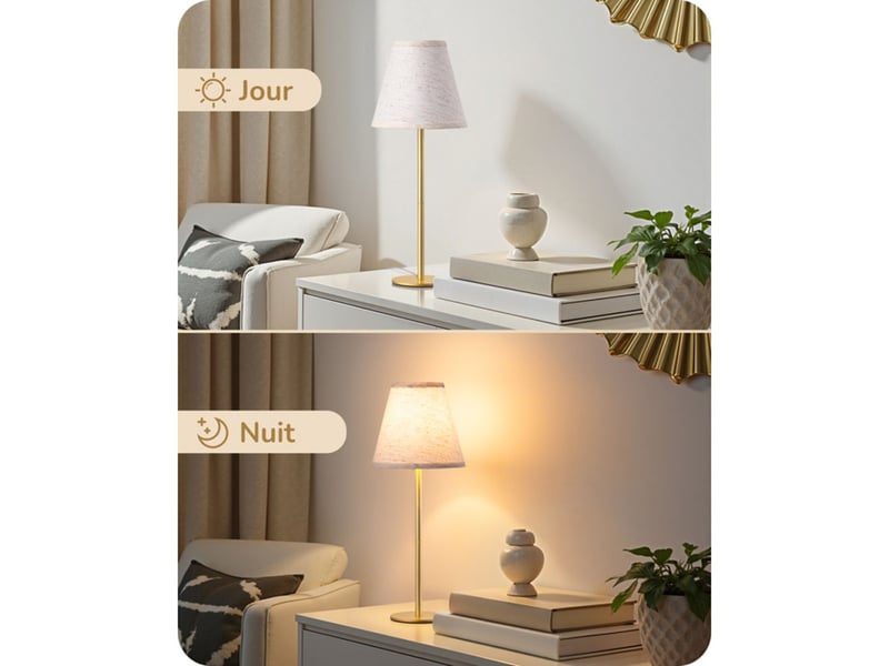  Lumiere led de table 2 lampes de chevet beige lin dore 2700k e27 4w 370618_AACUS27294_6_DROPFR - Conforama C