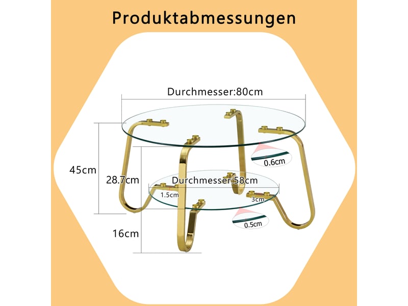  Table basse rétro minimaliste, métal et verre trempé double niveau, élégante pour salon  - Conforama C