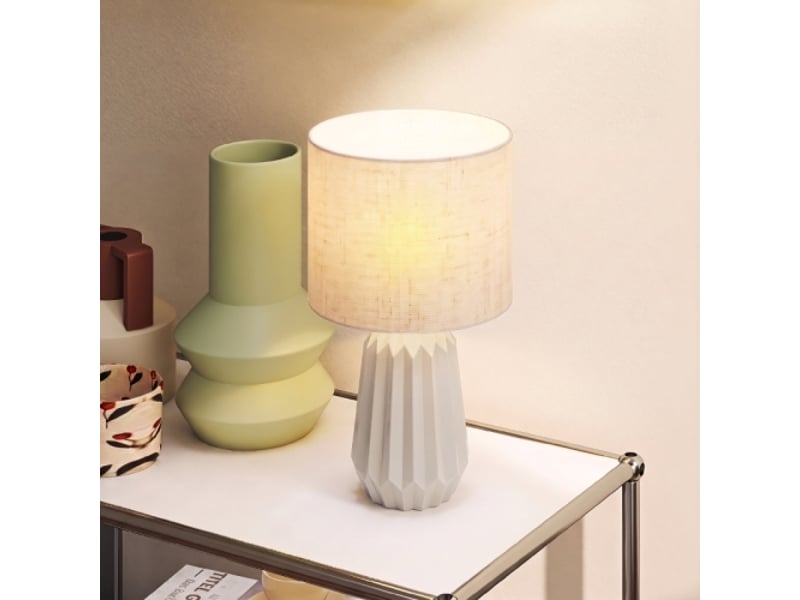  Lampe de table beige avec abat-jour en lin, interrupteur à bascule, 22 x 22 x 39 cm, pour chevet et bureau  - Conforama B