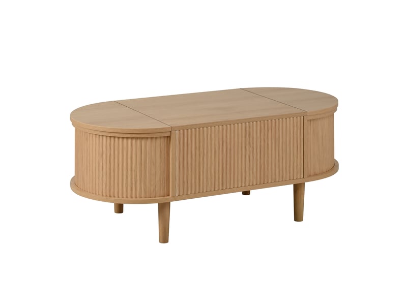  Table basse ovale réglable avec rangement, style vintage, table basse de salon, table de rangement multifonctionnelle, pieds en bois massif, meuble moderne multifonctionnel.  - Conforama E