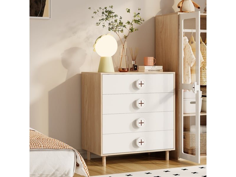  Table de chevet  80 x 54 x 90 cm - avec 4 tiroirs -poign&amp;eacute;es design et pieds en bois &amp;ndash - blanc  - Conforama D