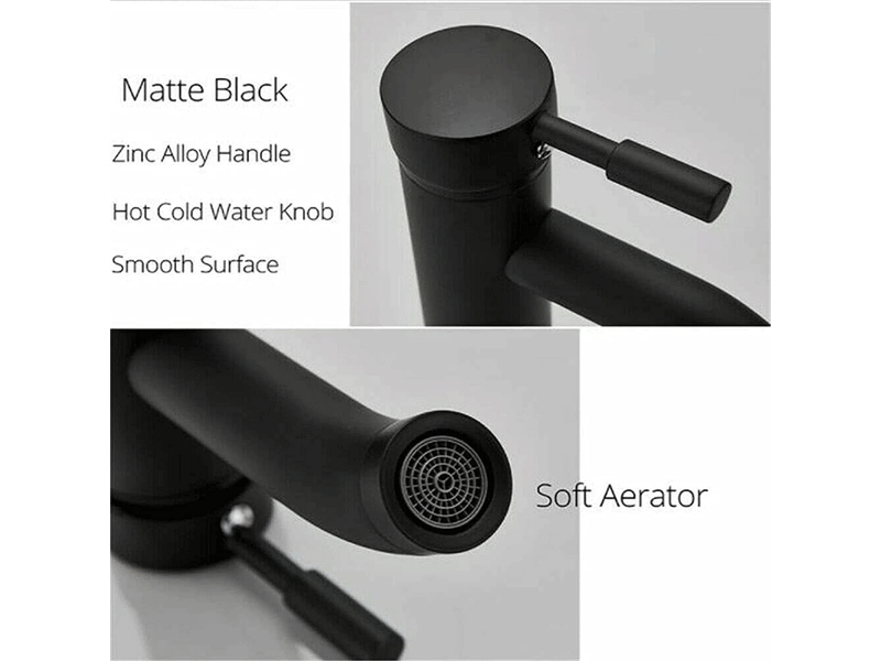  Robinet de lavabo noir mat, mitigeur eau chaude et froide, poignée unique (couleur: noir court)  - Conforama C