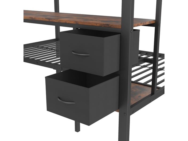  Lit mezzanine avec bureau, structure en métal noir, couchages 90 x 200 et 140 x 200 cm, rangements et éclairage led  - Conforama W