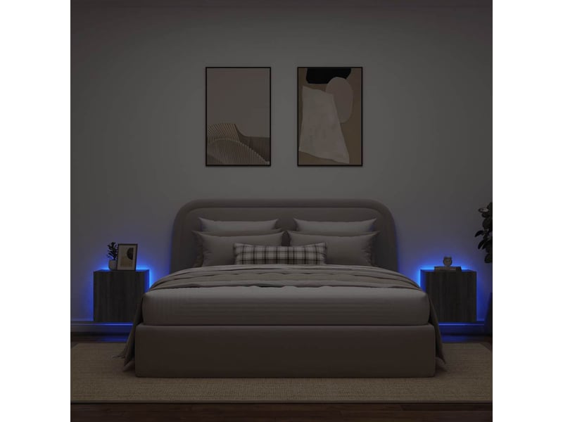  Lot de 2 meuble tv mural avec lumières led sonoma gris 40,5x35x40cm  - Conforama C