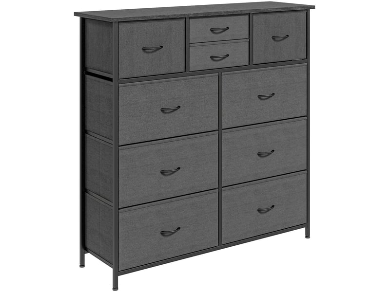  Commode de rangement avec 10 tiroirs pliables en tissu, structure en acier et pieds réglables pour chambre, noir  - Conforama A