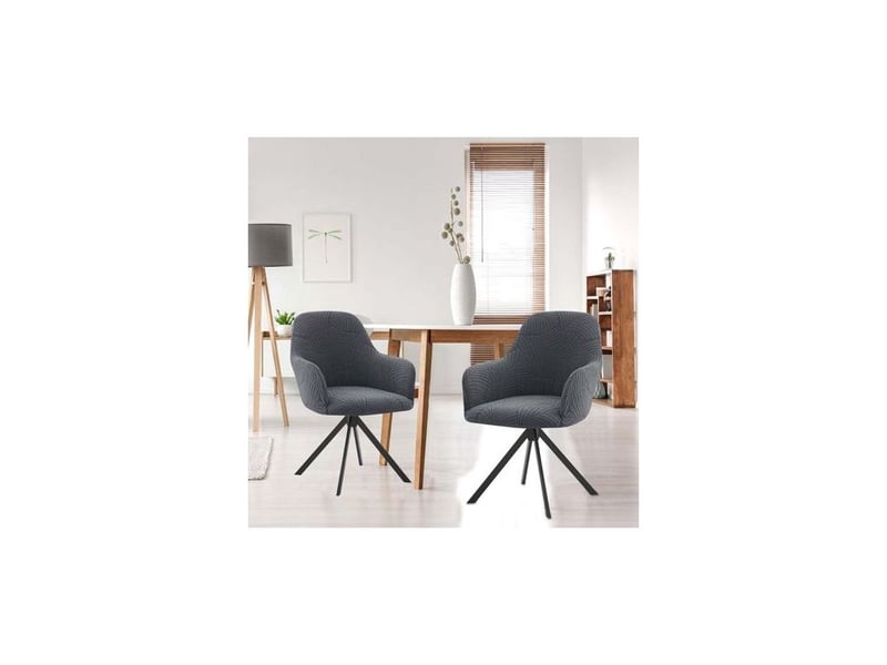 Lot de 2 housses de chaise extensibles avec accoudoirs, amovibles, lavables - pour salle à manger, restaurant, chaise de bureau - universel - gris foncé - Conforama B