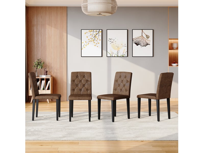  Lot de 4 chaises de salle à manger 42x46x89 cm, métal noir, tissu marron, d'assise agréable, chaise cuisine rétro  - Conforama B
