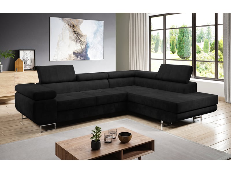 Canapé d’angle kanya noir 275 cm convertible avec coffre droite Kanya - Conforama B