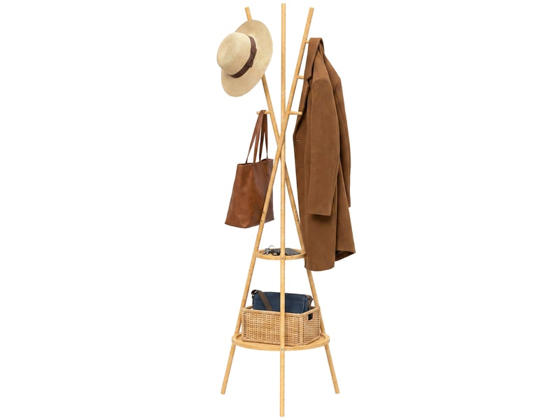 Portant à vêtements avec 9 crochets et 2 étagères, naturel  - Conforama B