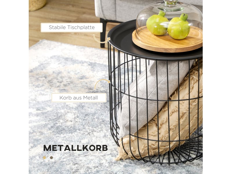  Tables basses gigognes rondes avec plateau amovible et rangement, style scandinave, pour salon, en acier, noir  - Conforama E