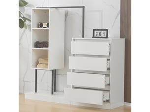 Armoire portant 140x40x135cm - meuble desserte de rangement ouvert avec 4 tiroirs & tringle penderie métal - rose