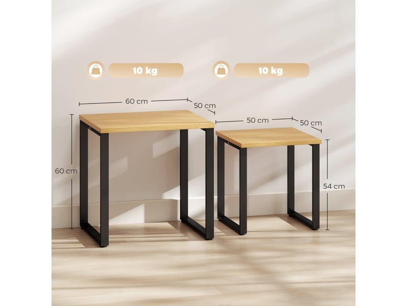  Tables basses gigognes 2 pièces avec plateau effet bois, cadre métal et patins réglables pour salon et chambre  - Conforama D