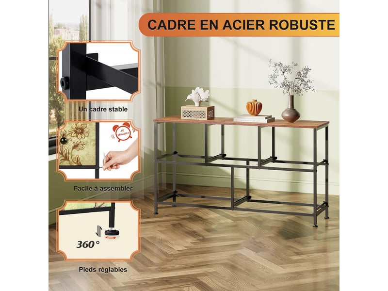  Commode 5 tiroirs, commode de rangement, tissu floral,structure en métal,pour salon, chambre, style bohème,100 x 30 x 55 cm  - Conforama W