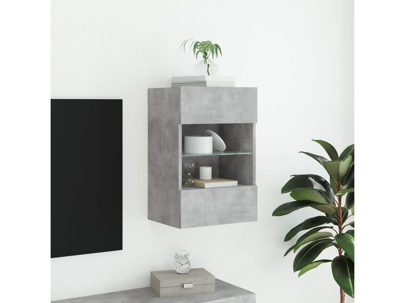  Meuble tv - banc tv - meuble de rangement mural avec lumières led gris béton 40x30x60,5 cm  - Conforama D