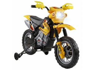 Moto électrique enfants, moto cross pour enfants avec batterie 6 v, phares, musiques et roues d'entraînement, 3 à 6 ans, charge 25kg, jaune et noir