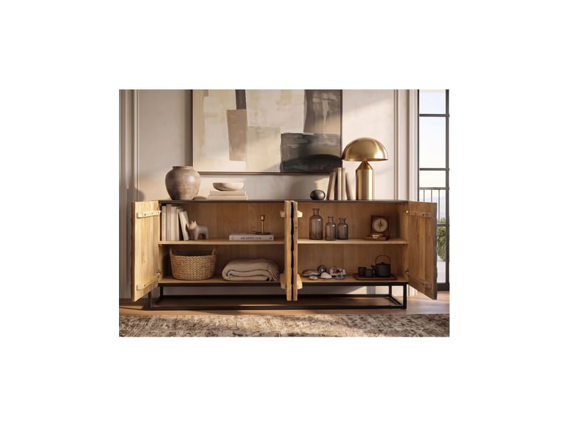  Buffet prisma 177 cm en bois de manguier – dégradé de marron, plateau et pieds noirs – 4 portes  - Conforama D