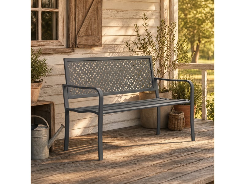  Banc de jardin,127x61x85 cm,2 places résistant aux intempéries,acier,gris foncé  - Conforama B