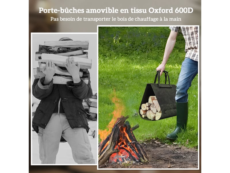  Porte-bûches intérieur avec sac amovible, métal noir, 49 x 34 x 44 cm, charge 50 kg  - Conforama W
