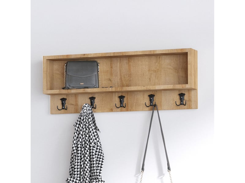 Meuble d'entrée avec meuble à chaussures banquette et vestiaire mural en bois luana  - Conforama F