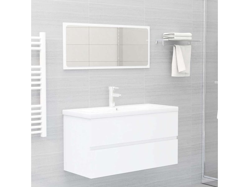Armoire d'évier avec lavabo intégré, cabinet de salle de bain blanc bois d'ingénierie cf65594 - Conforama C