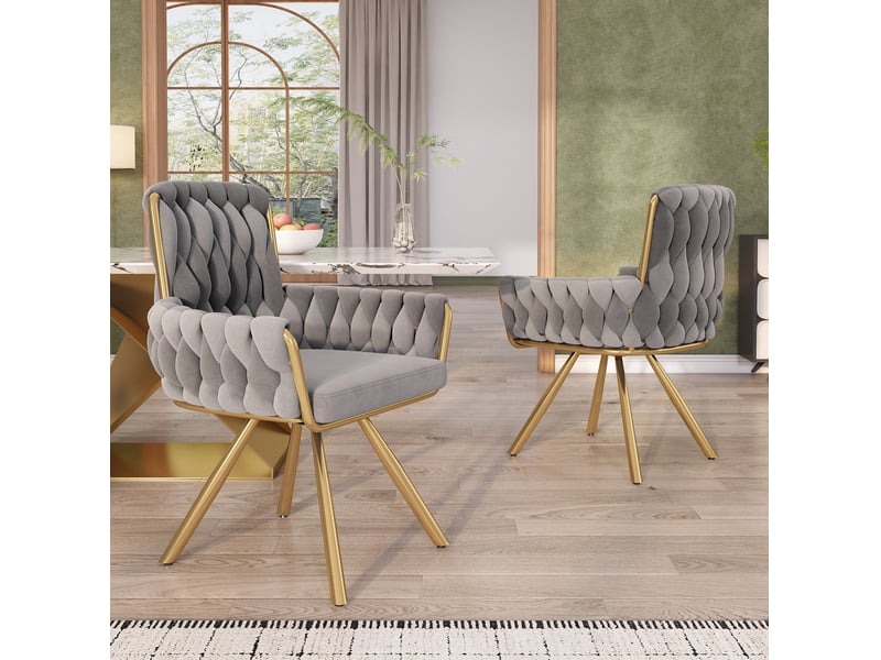 Chaise de salle à manger pivotante à 360° avec accoudoirs et dossier haut, lot de 6 en velours gris - Conforama E