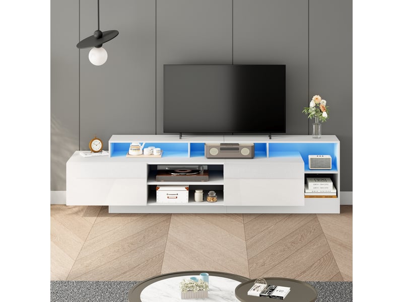  Meuble tv 190x40x48,5 cm, espace de rangement ouvert avec éclairage led pour téléviseurs jusqu'à 70 pouces  - Conforama D