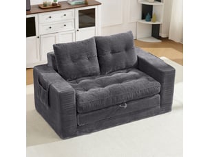 Canapé convertible 2 places extensible avec poches latérales et porte-gobelet en velours côtelé gris foncé